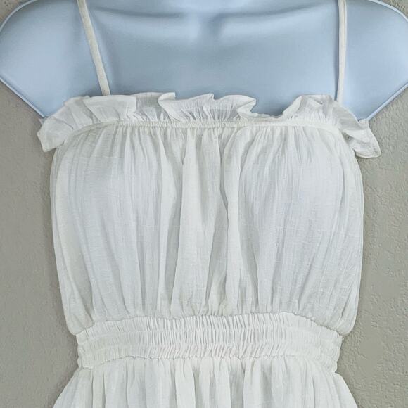 All in Favor White Cotton Gauze Square Neck Sleeveless Smocked Mini Dress XS/SM - Picture 6 of 12